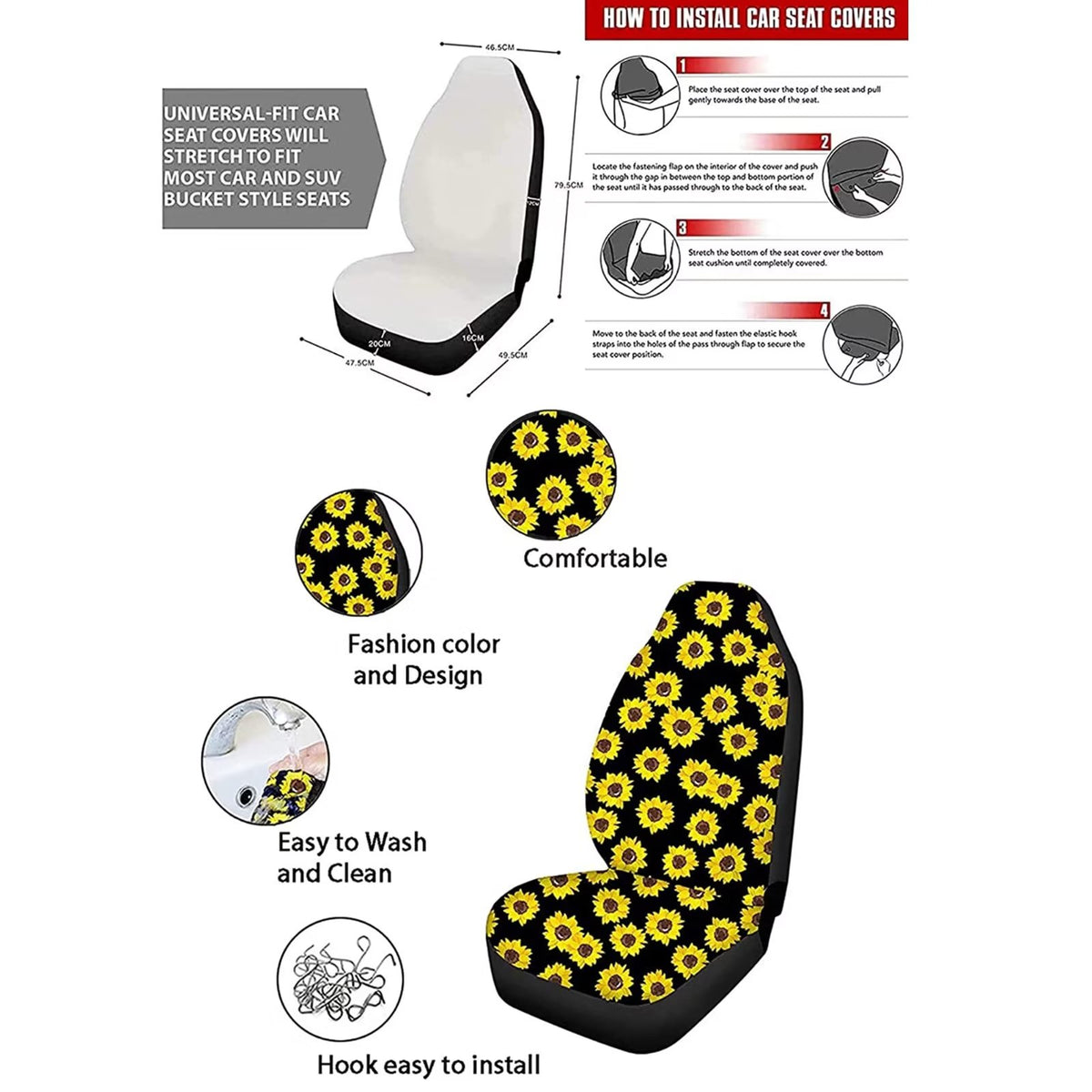 Aesthetic Flower Mushroom Car Seat Covers Full Set of 11 with Steering Wheel Cover J711708