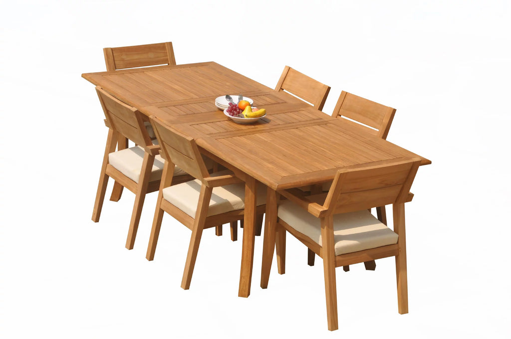 Grade-A Teak 7 Pc Dining Set with 6 Stacking Arm Chairs Y141