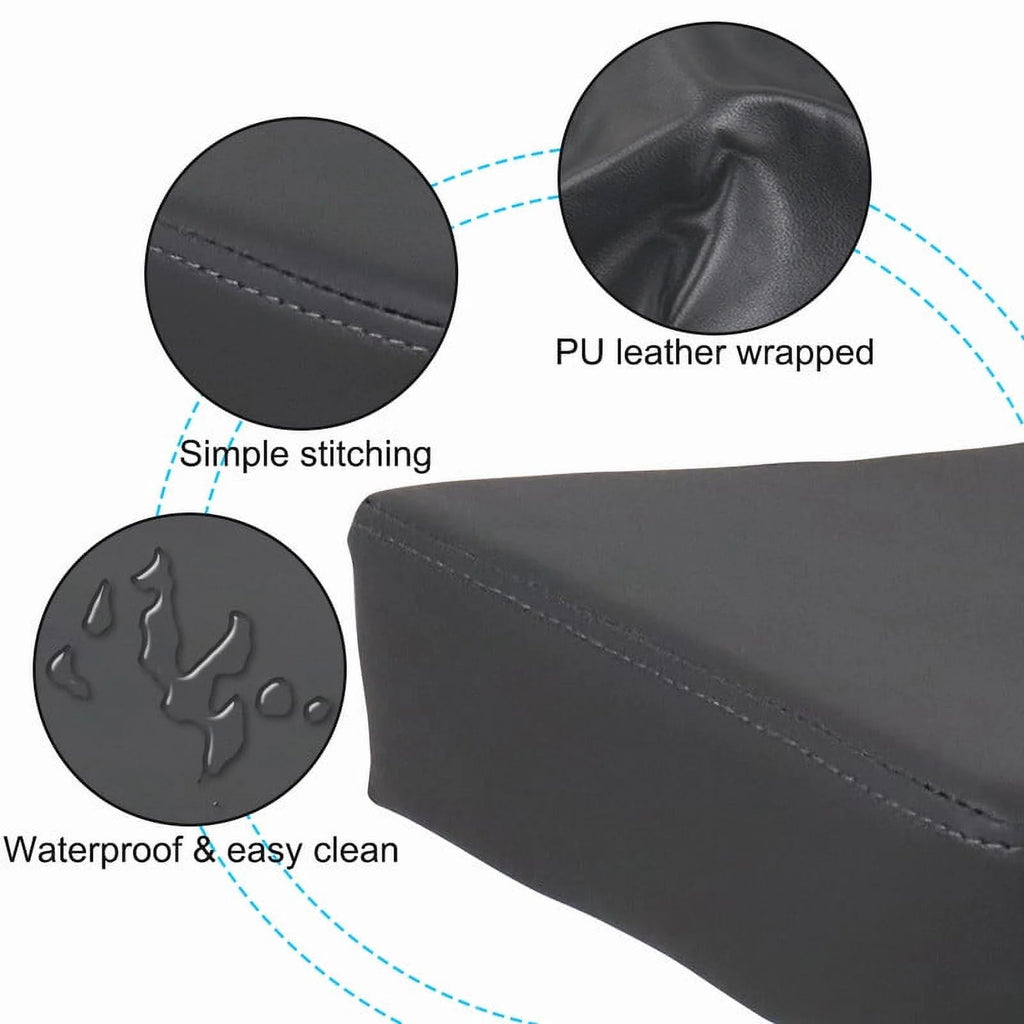 Square Rolling Stool with Footrest PU Leather Height Adjustable Swivel Z24264