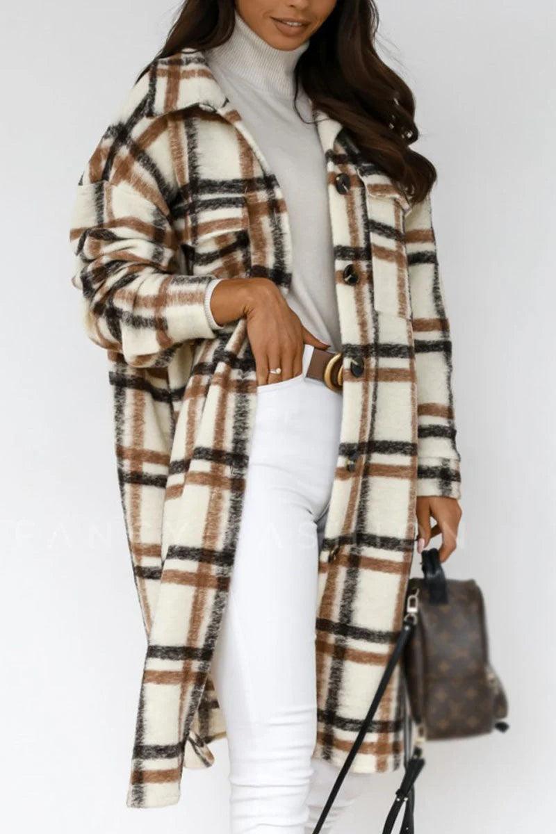 Plaid Patchwork Turndown Collar Outerwear O9088