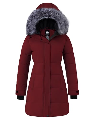 Women's Long Quilted Winter Coat Puffer Jacket with Faux Fur Hood B747804