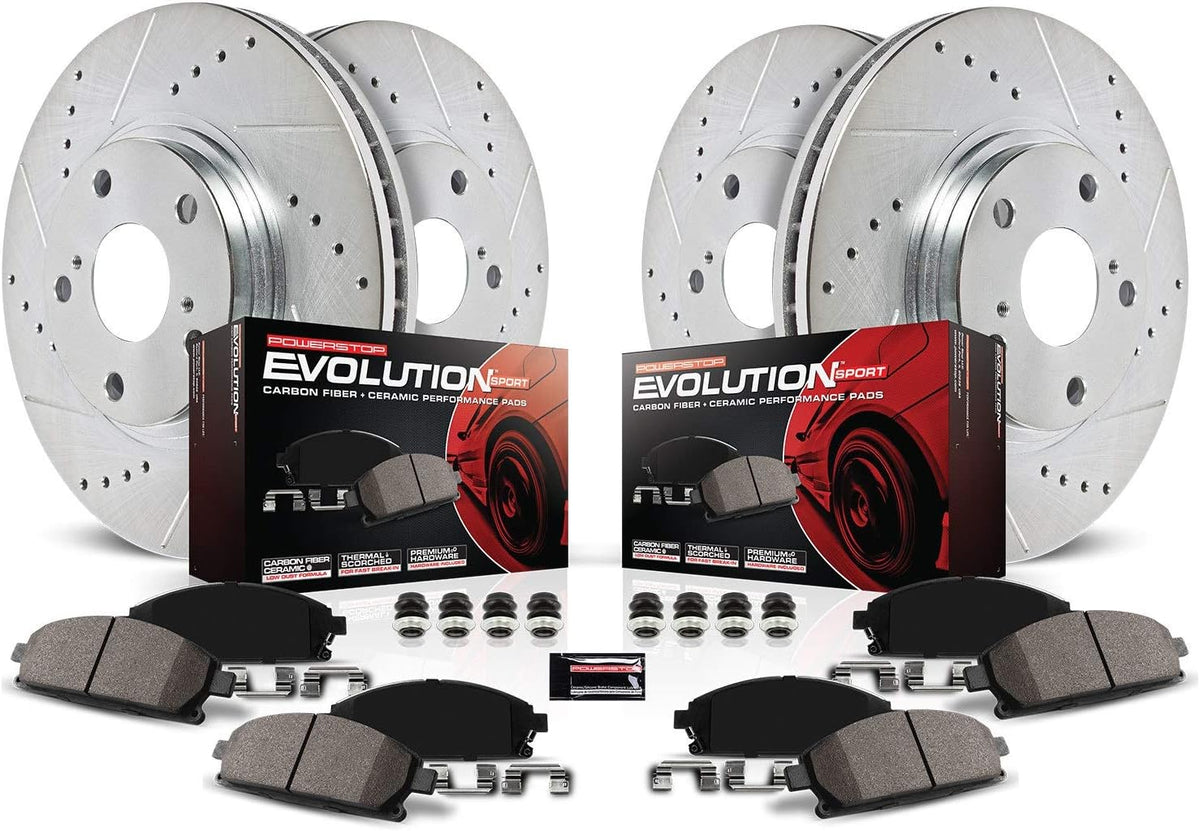 Front and Rear Z23 Carbon Fiber Brake Pads with Drilled & Slotted Brake Rotors Kit V2830