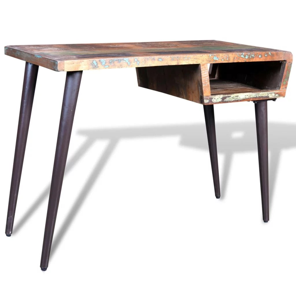 Rustic Desk with Storage Compartment Reclaimed Wood Tabletop Iron Legs I67205