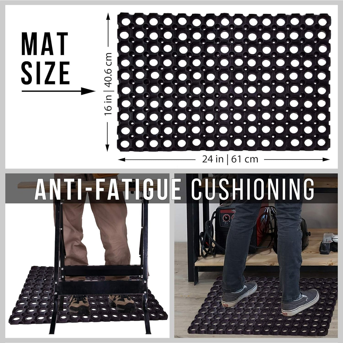 Interlocking Rubber Drainage Floor Mat 24 x 16 inches 12 Mats H3762