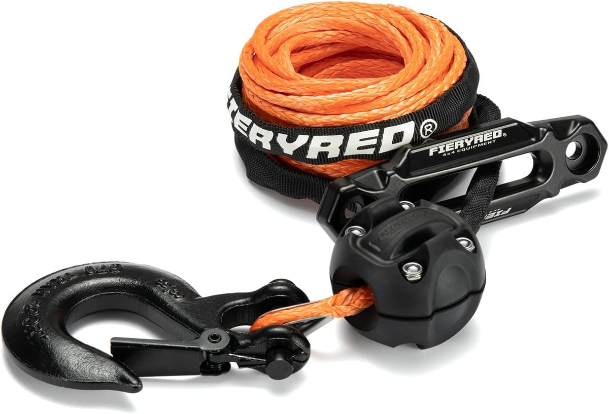 Orange 50FT Synthetic Winch Rope Cable Kit with Forged Hook Fairleads F6807