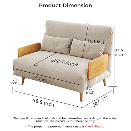 Linen Convertible Chair Bed Sleeper with Wooden Arms W789
