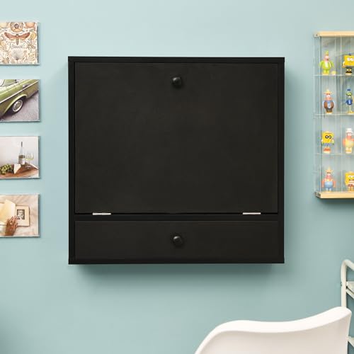 White Wall Mounted Desk with Storage Drawer and Shelves W540927