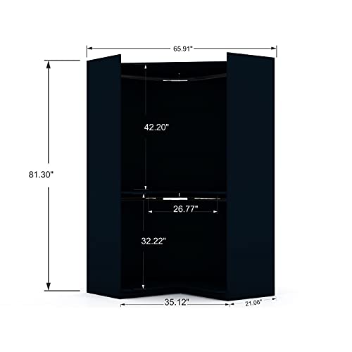 White 2 Piece Corner Wardrobe Closet with Drawers and Hanging Rods I214