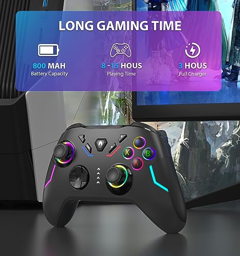Wireless PC Gaming Controller with 9 Color LED Light, Turbo Function, Adjustable Vibration & Headphone Jack (2.4G) G990
