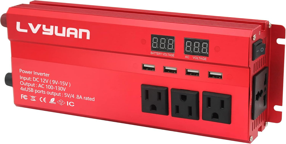 1000W Car Power Inverter 12V to 110V AC with 4 Outlets and 4 USB Ports H972744