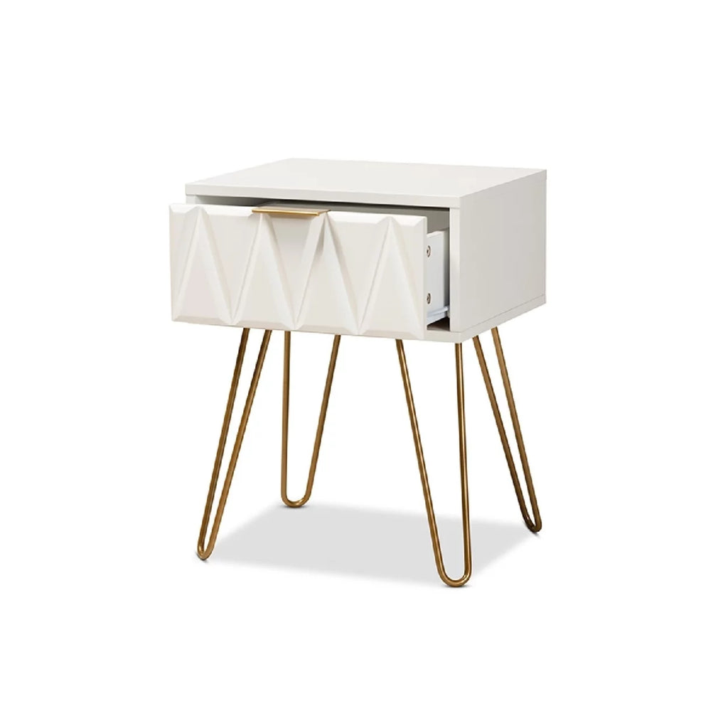 White Wood and Gold Metal 1-Drawer End Table G6758