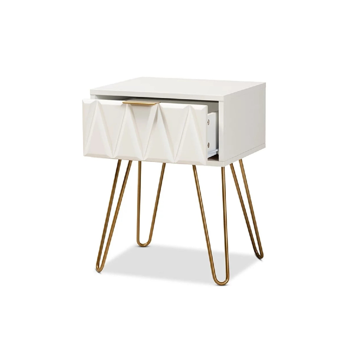 White Wood and Gold Metal 1-Drawer End Table G6758