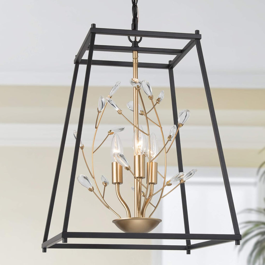 Gold Metal Square 3 Light Chandelier with Crystal M7199