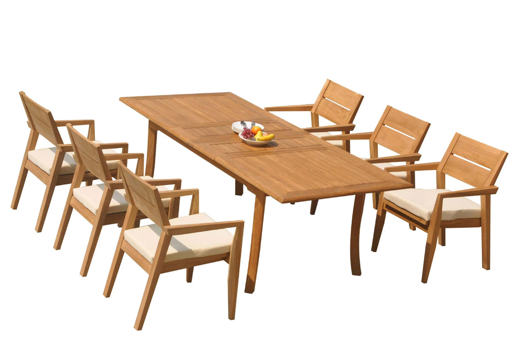 Grade-A Teak 7 Pc Dining Set with 6 Stacking Arm Chairs Y141