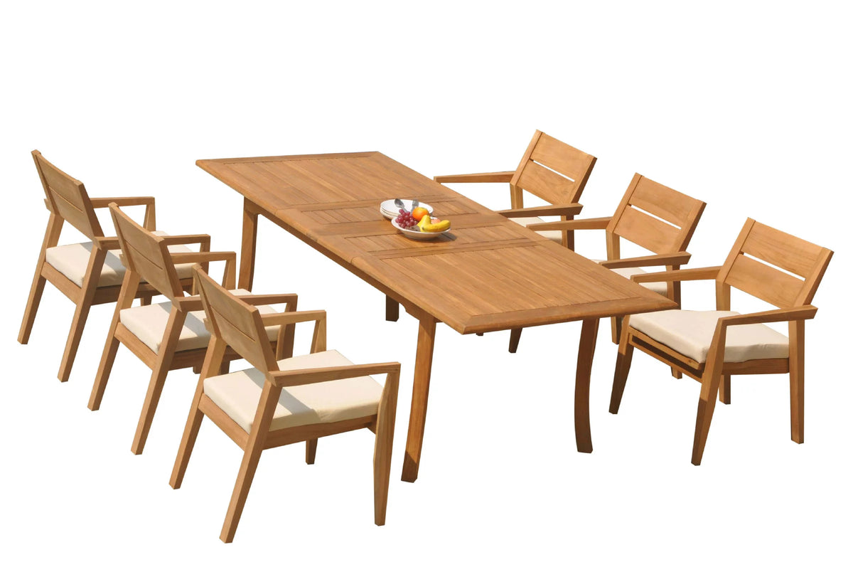 Grade-A Teak 7 Pc Dining Set with 6 Stacking Arm Chairs Y141