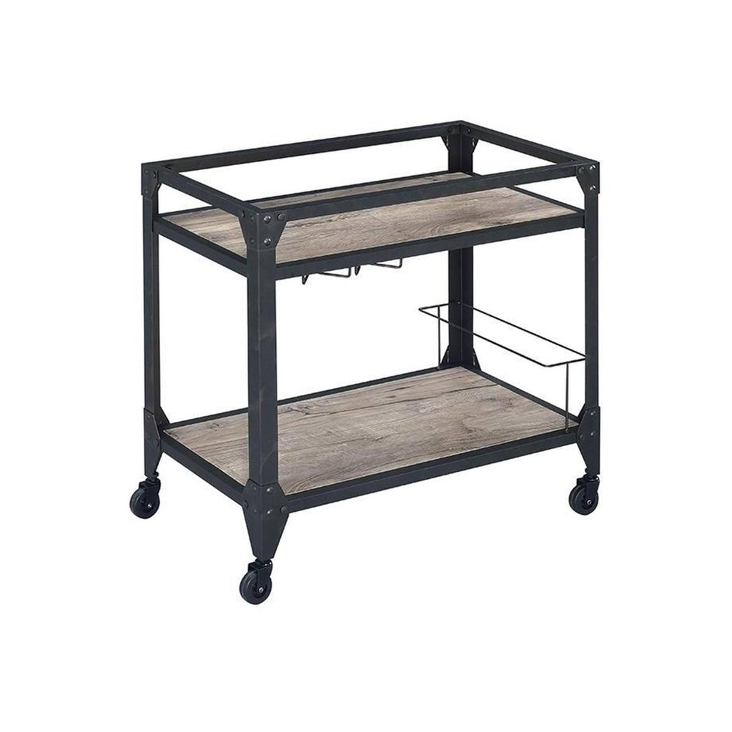 Rustic Oak Charcoal Stainless Steel Serving Cart G869
