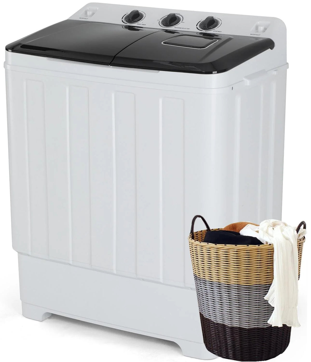 Portable 30LBS Twin Tub Mini Compact Laundry Washer Spinner Combo White Gray D674