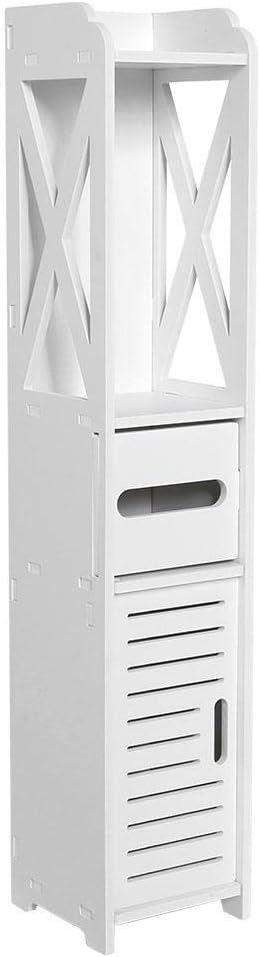 White Bathroom Floor Cabinet Storage Organizer, 31.5 x 6.1 x 5.9 inch R173