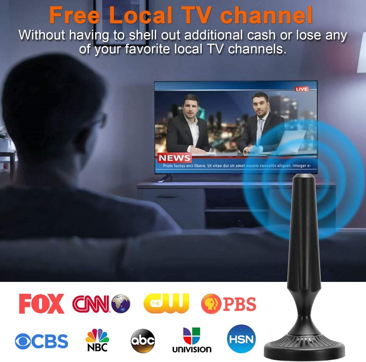 Indoor Amplified HDTV Antenna 300 Miles 4K 1080P UHF VHF FM with 13.4ft Coax Cable E4532