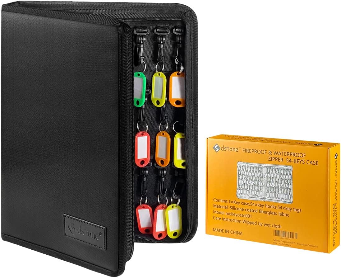 Fireproof Waterproof Zippered Key Case with 54 Key Hooks and Tags Q37905