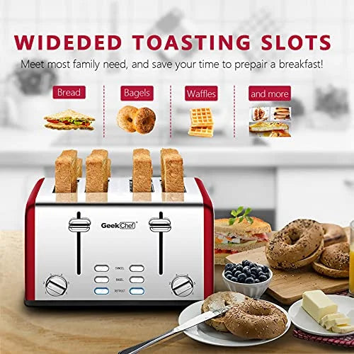 4 Slice Extra Wide Slots Stainless Steel Toaster V6790