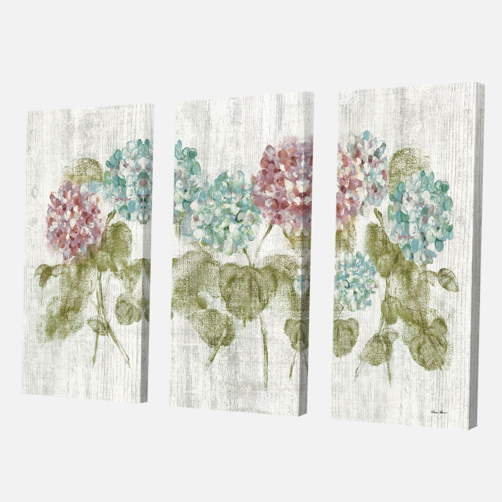 Red and Blue Vibrant Hydrangea Flowers Canvas Artwork Print 3 Panels L86940