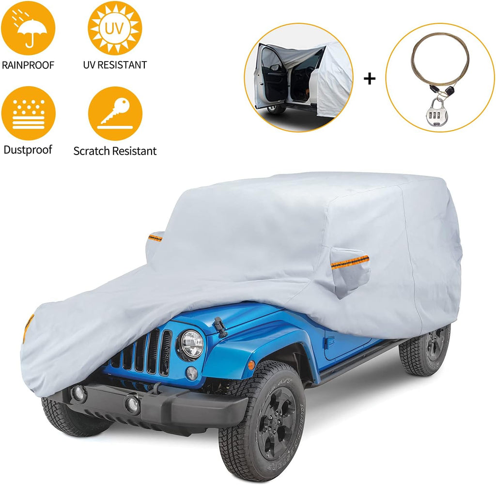 Waterproof Car Cover for 4 Door Wrangler JK with Driver Door Zipper Lock Cable U938