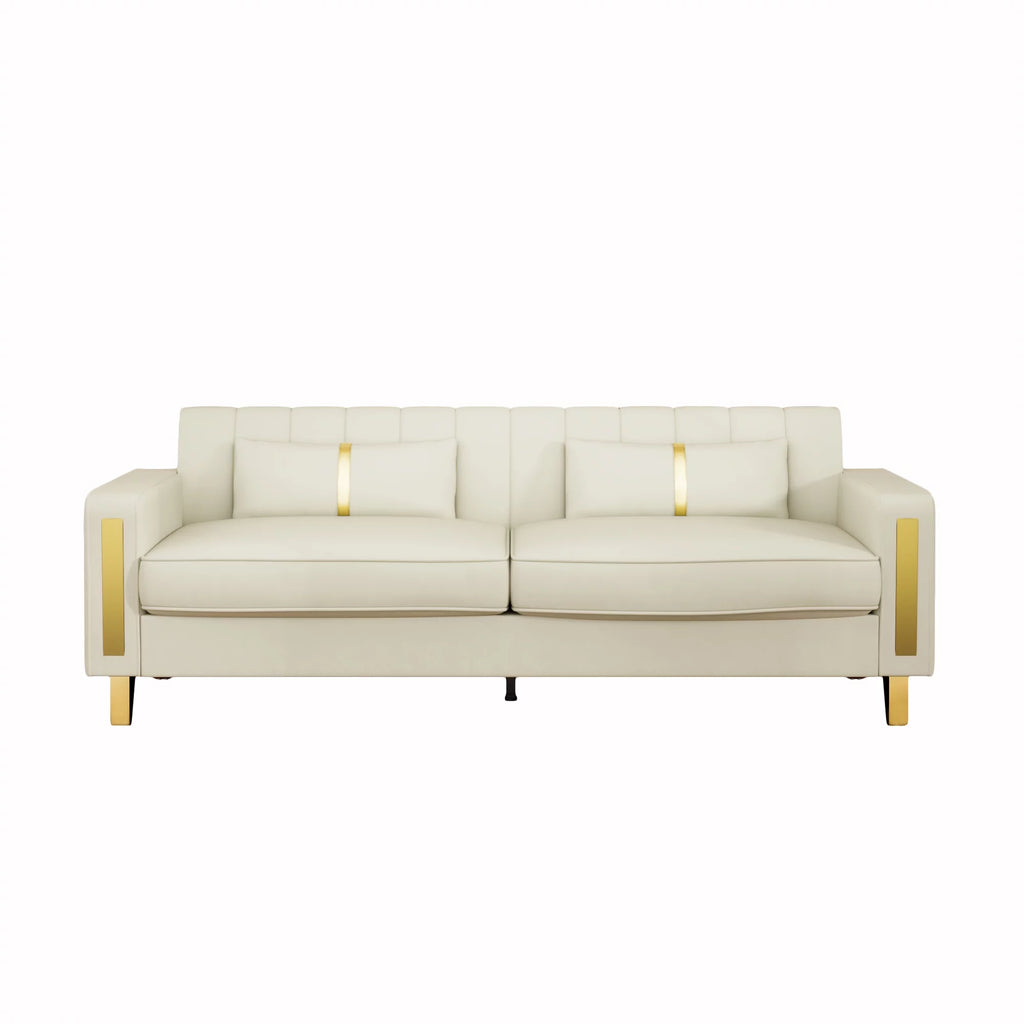 Velvet Upholstered Sofa with Pillows Gold Metal Legs U889