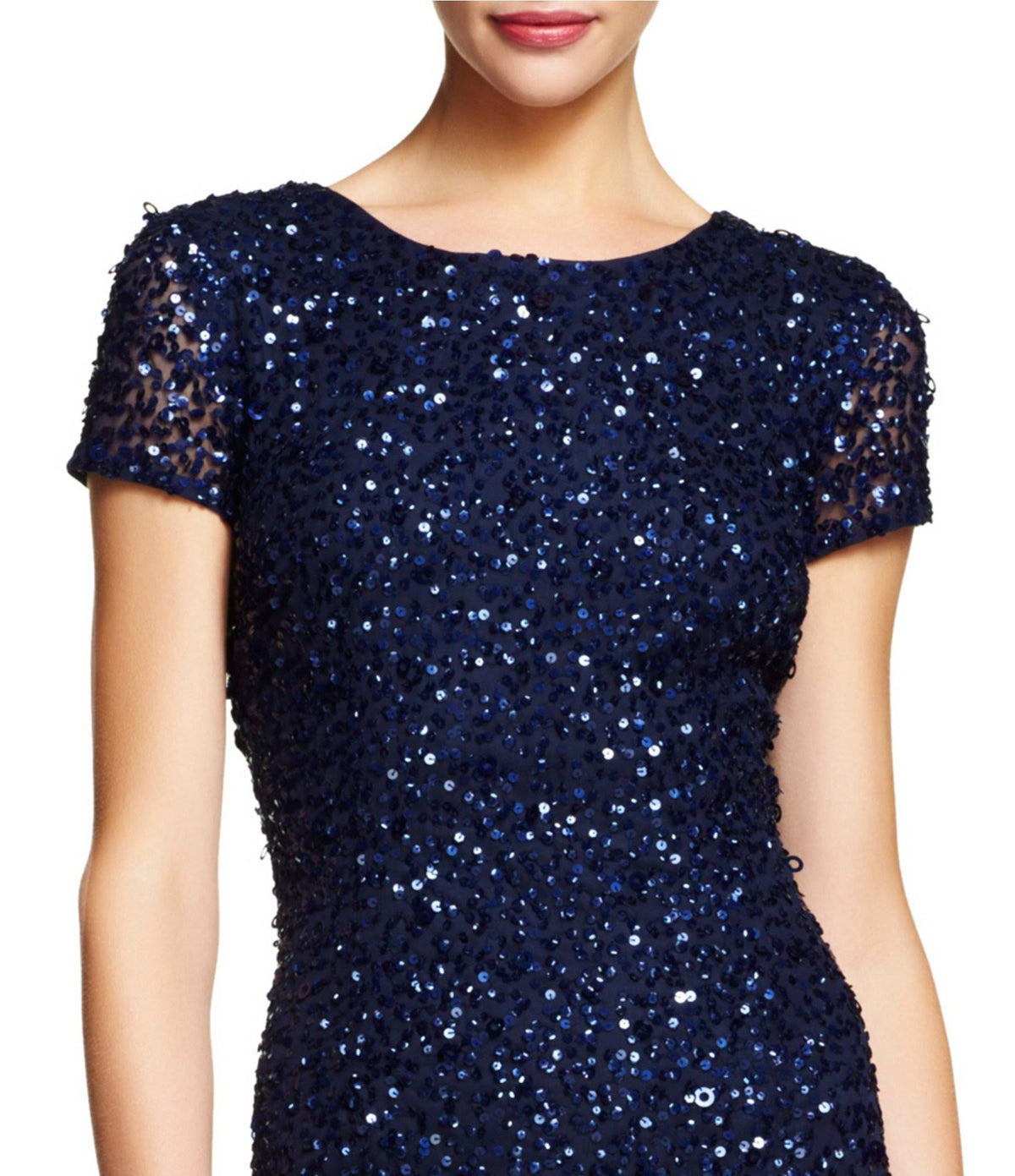 Navy Scoop Back Sequin Gown D291943