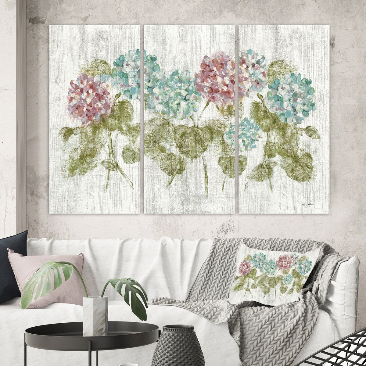 Red and Blue Vibrant Hydrangea Flowers Canvas Artwork Print 3 Panels L86940