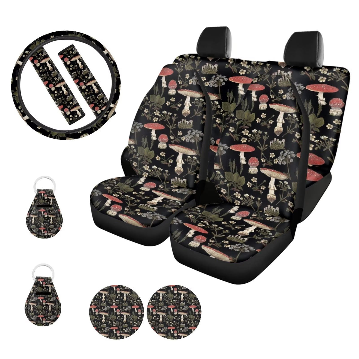Aesthetic Flower Mushroom Car Seat Covers Full Set of 11 with Steering Wheel Cover J711708