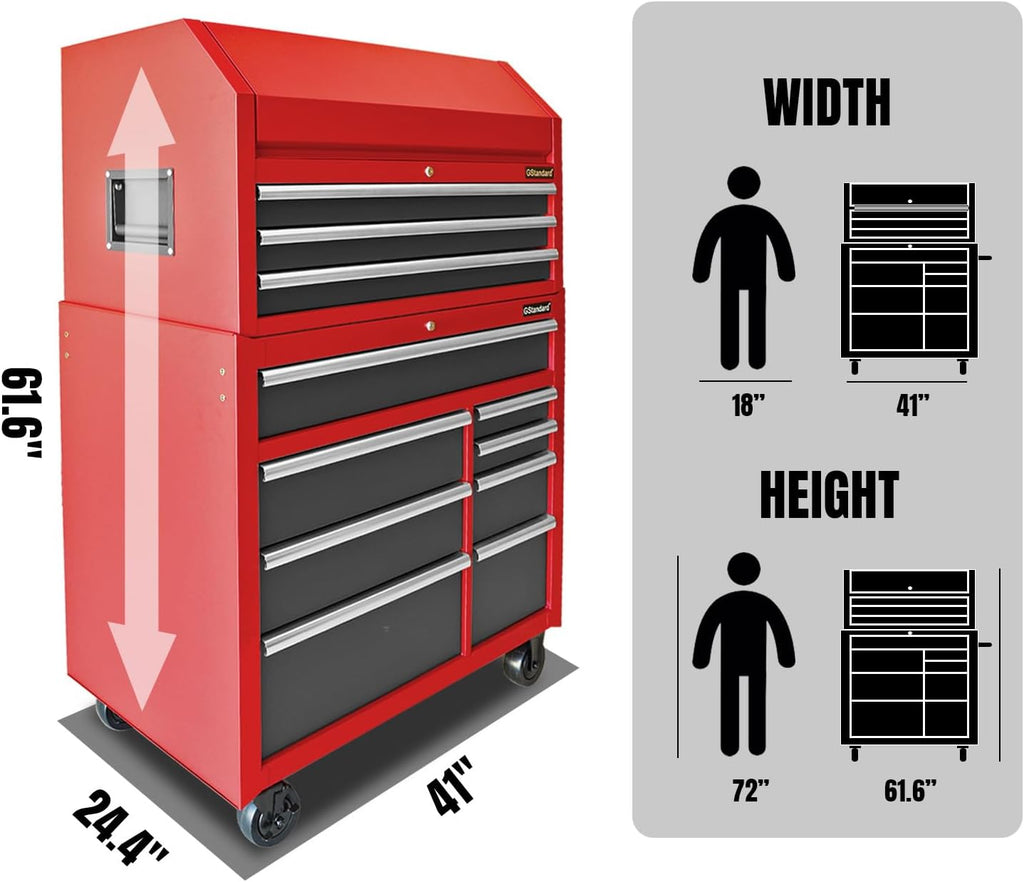 Black/Red 41-Inch 11 Drawers Heavy-Duty Steel Tool Chest and Cabinet S458