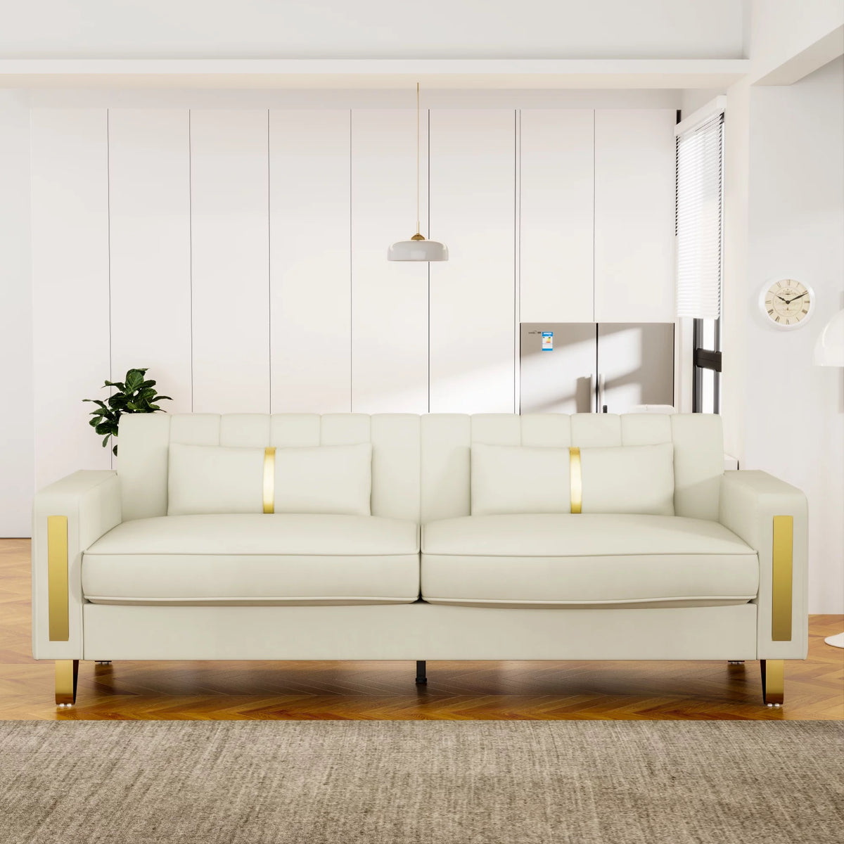 Velvet Upholstered Sofa with Pillows Gold Metal Legs U889