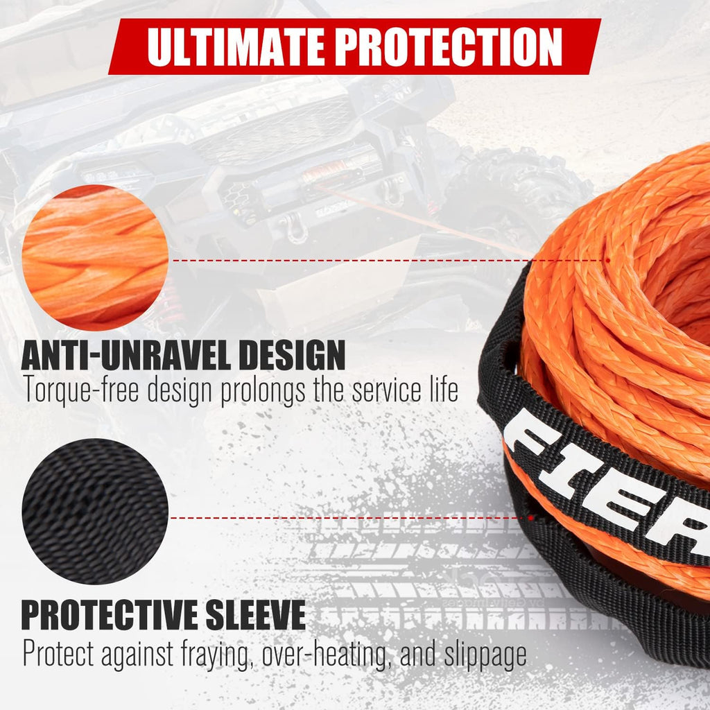 Orange 50FT Synthetic Winch Rope Cable Kit with Forged Hook Fairleads F6807