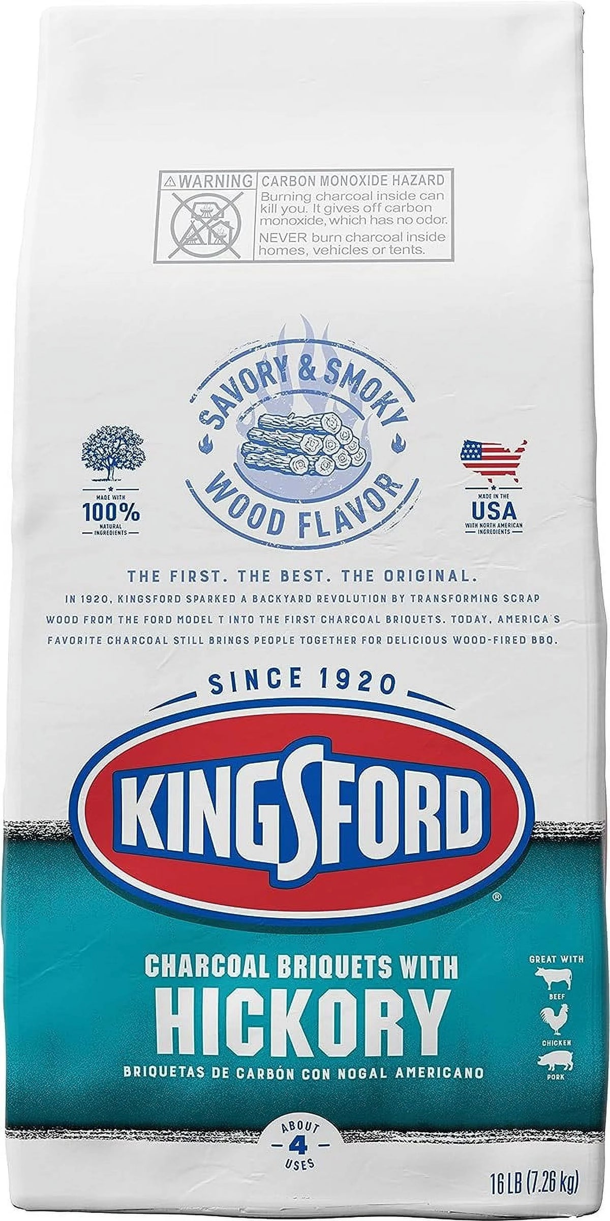 Original Charcoal Briquettes with Hickory, 16 Pounds L376