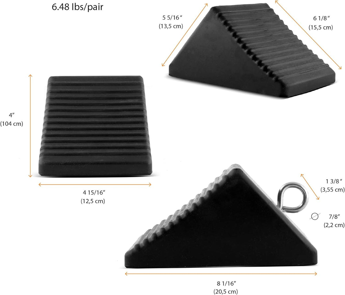 Set of 4 Heavy Duty Nylon Rubber Wheel Chocks with Tie Off Eyebolts C554165