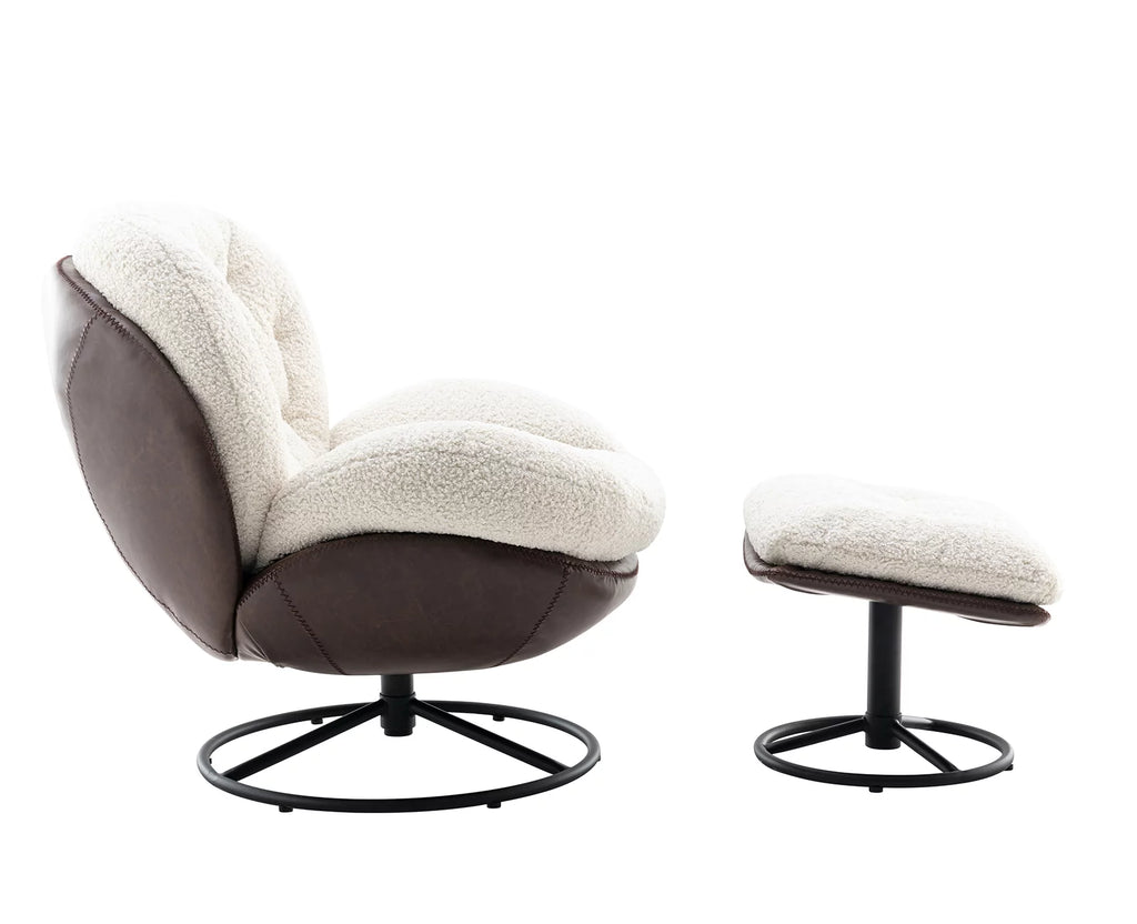 White Faux Fur Swivel Accent Chair with Ottoman O8380