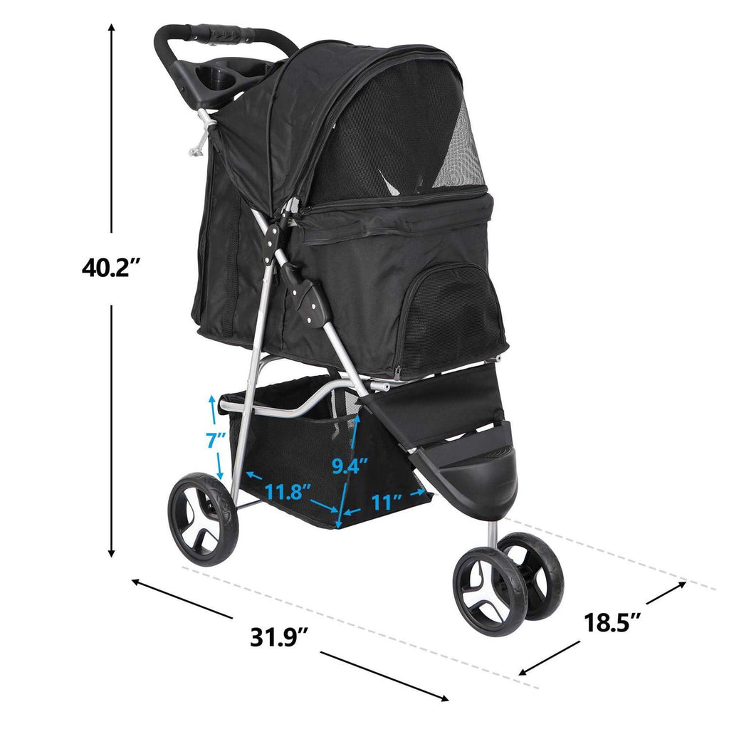 3 Wheel Foldable Pet Stroller with Storage Basket M387
