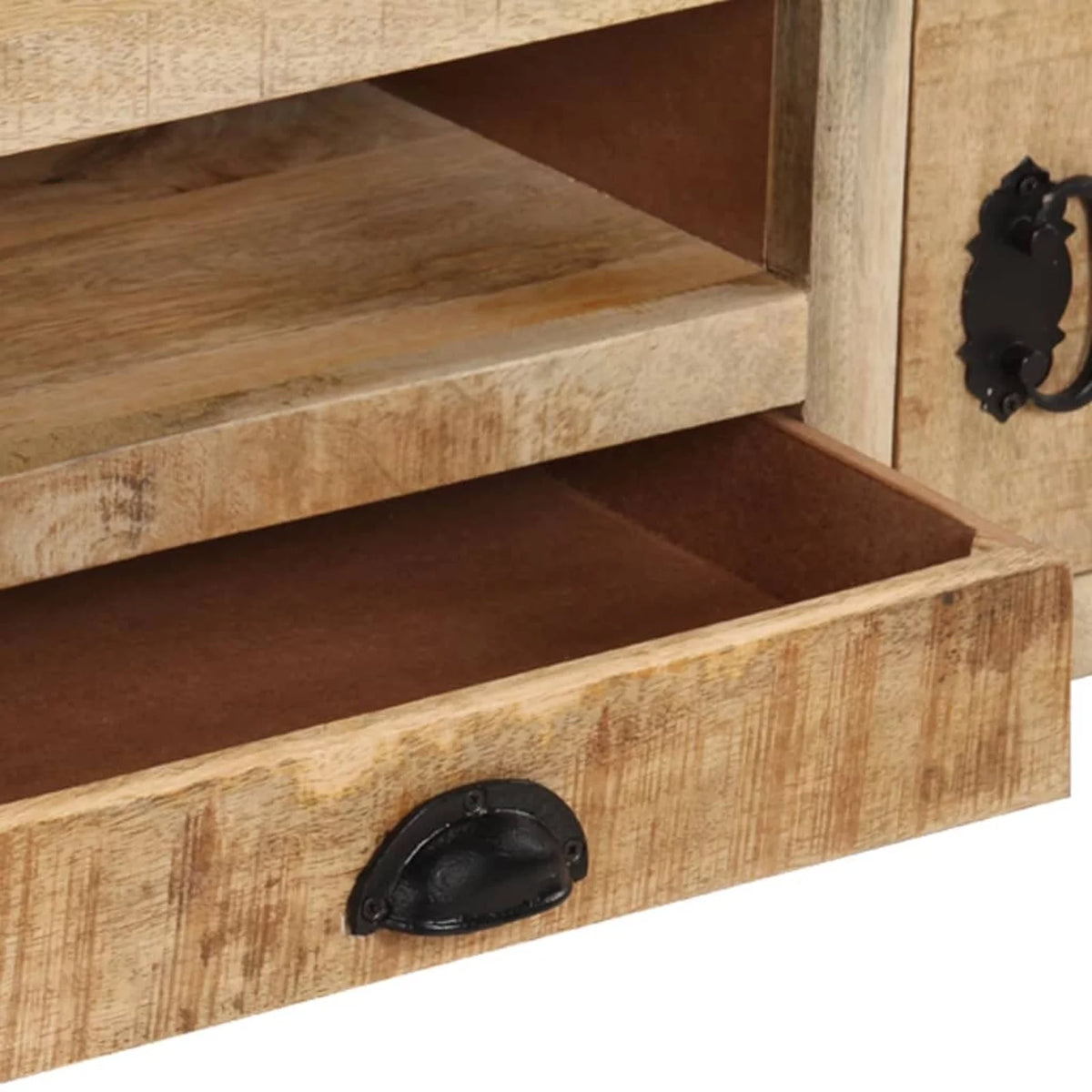 Rough Mango Wood Wheeled TV Stand with 2 Doors H757528