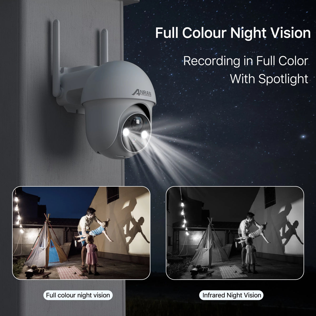 2K Solar Security Camera with Spotlight, 360° View Wireless Outdoor Camera, Waterproof PIR Detection, Rechargeable Battery Powered Home Surveillance Camera with Color Night Vision 2-Way Audio H246534