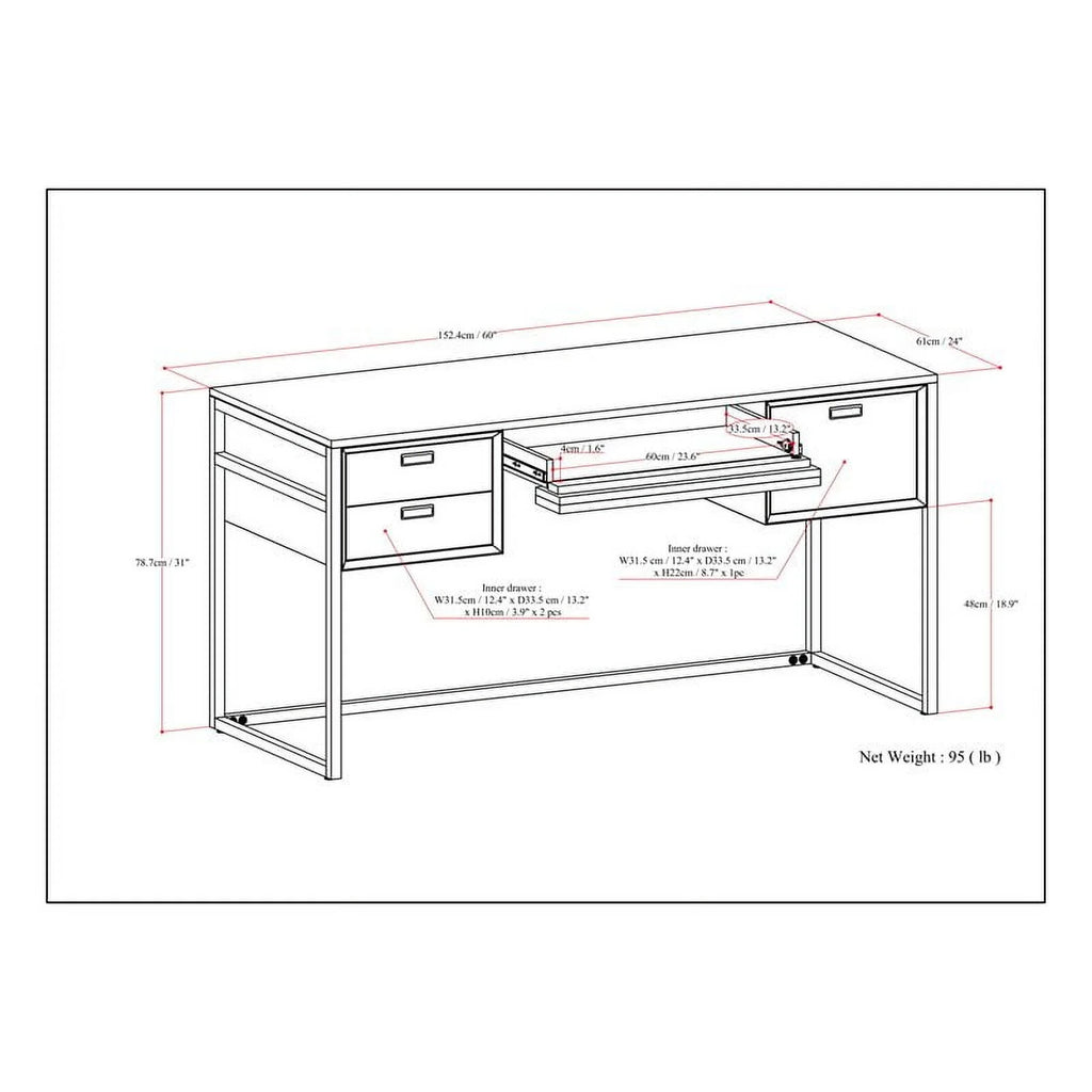 60"W Solid Wood Desk in Rustic Natural Aged Brown R901267