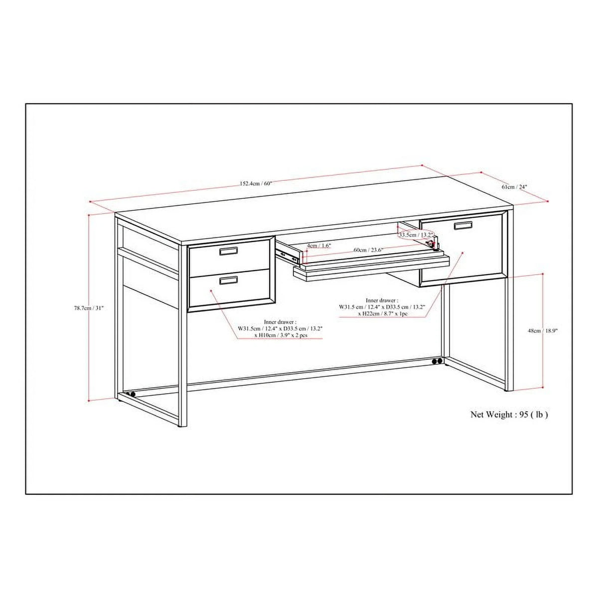 60"W Solid Wood Desk in Rustic Natural Aged Brown R901267