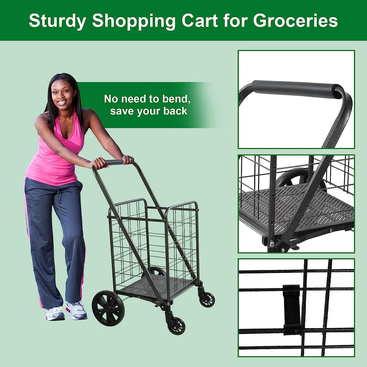 Folding Utility Cart with Swivel Wheels, 77lb Capacity T2954