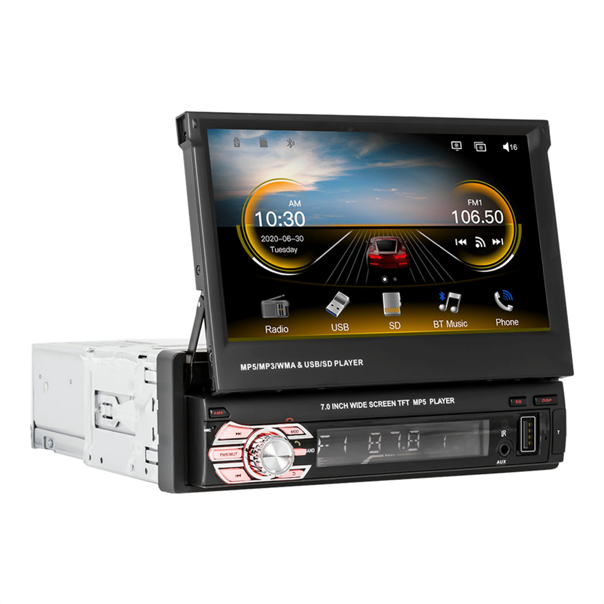 Single Din Car Stereo with Bluetooth Backup Camera 7Inch Flip Out Touch Screen Car Radio MP5 Player W333022