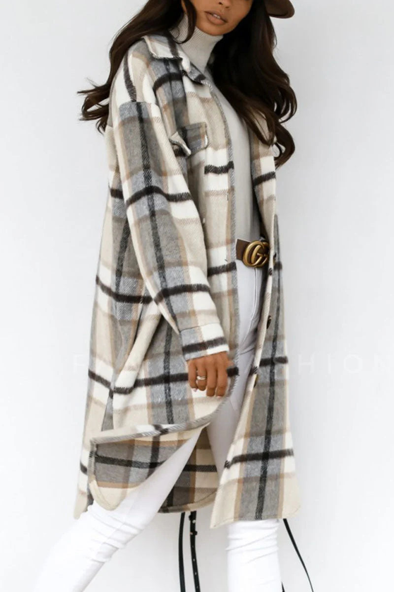 Plaid Patchwork Turndown Collar Outerwear O9088