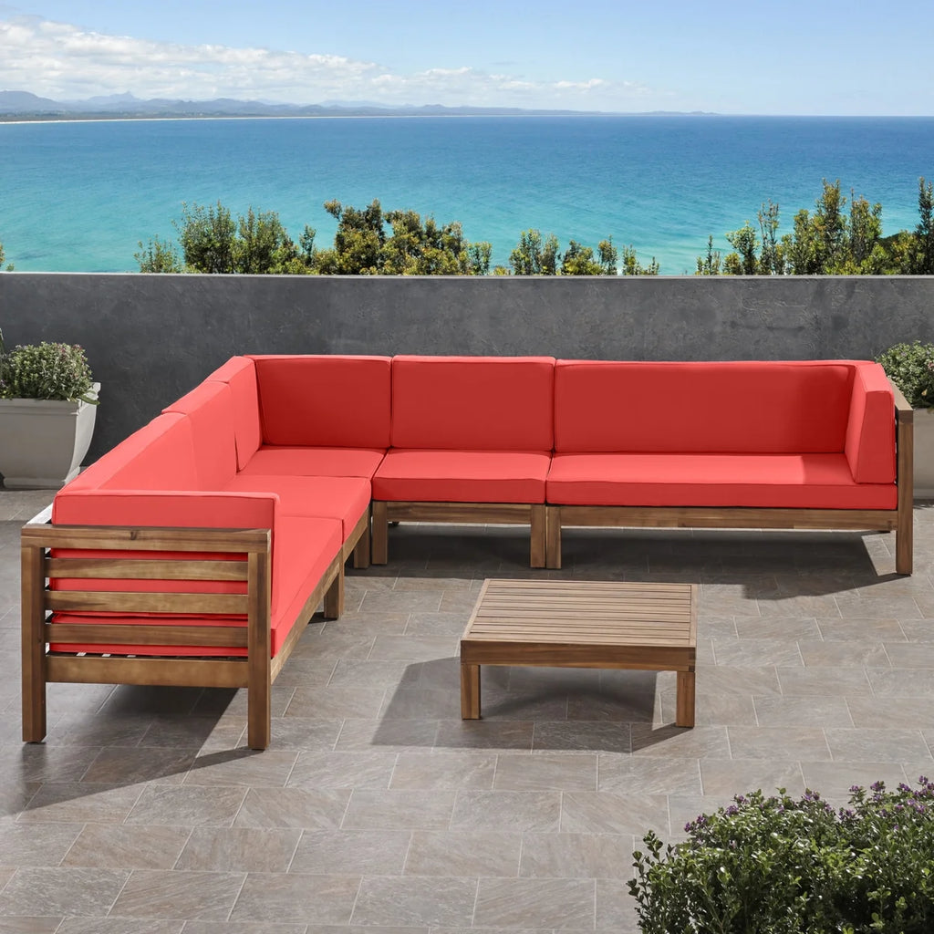 Acacia Wood 7 Seater Sectional Sofa with Cushions Q299