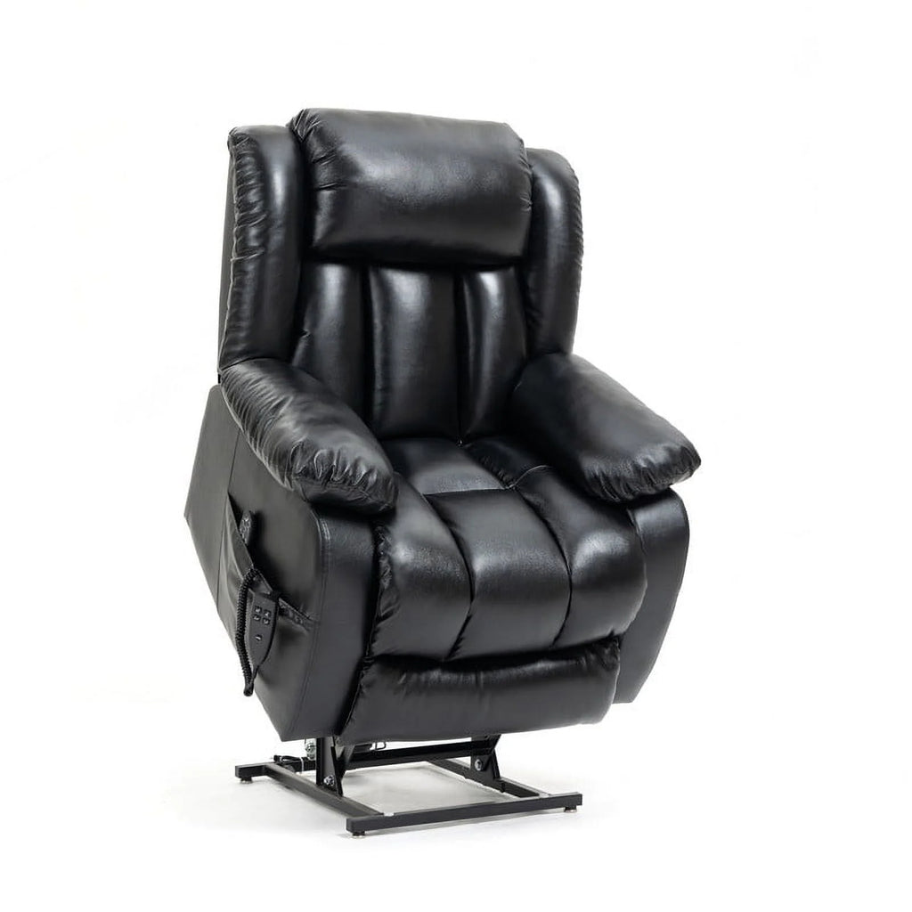 Oversized Black Leather Power Lift Recliner Chair with 8-Point Vibration Massage Lumbar Heating E9162