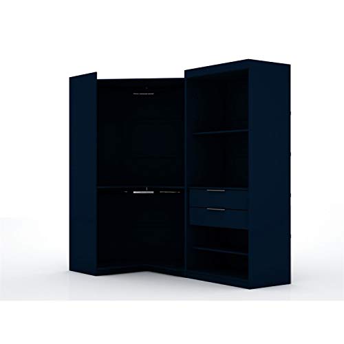 White 2 Piece Corner Wardrobe Closet with Drawers and Hanging Rods I214