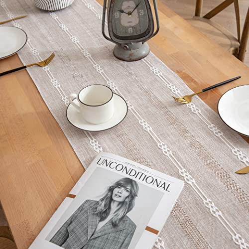 Dusty Blue 90 Inches Long Linen Table Runner with Tassel D2701