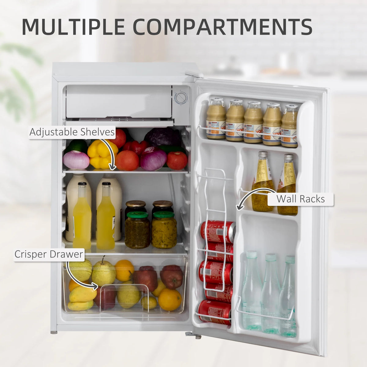 White 3.2 Cu.Ft Mini Fridge with Freezer O526